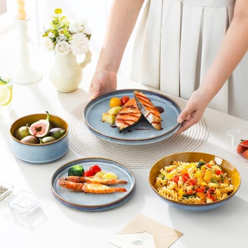 ONION Ceramic Plates and Bowls Sets for 6, 24 Pieces Stoneware Dinnerware Sets for Kitchen, Reactive Glaze Dish Set, Dishwasher and Microwave Safe, Light Blue - Image 6