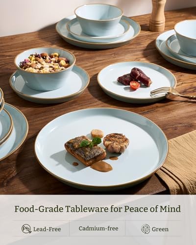 Famiware Saturn Plates and Bowls with Rim, Stoneware Dinnerware Sets for 6 - Image 3