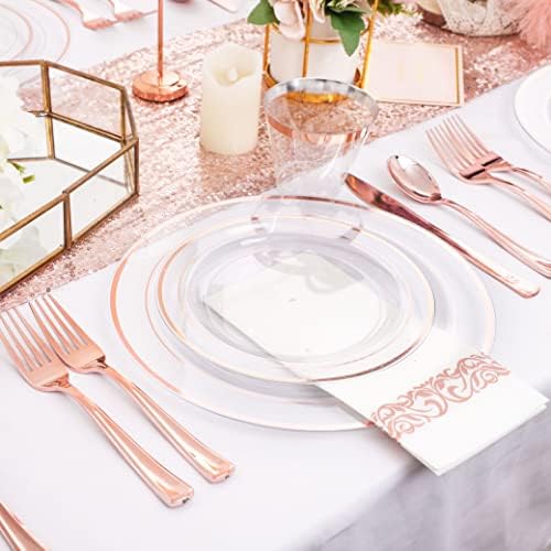 DaYammi 350PCS Clear Rose Gold Plastic Dinnerware Set for 50 Guests - Image 4