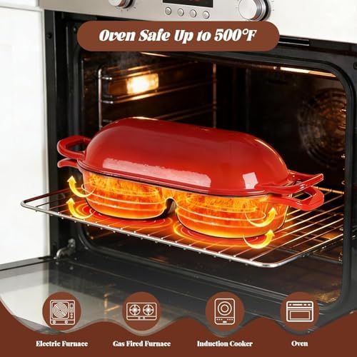 Double Mini Dutch Oven for Sourdough Bread Baking, Enameled Cast Iron Bread Oven with Lid, Bake 2 Artisan Loaves at Once, Includes 2 Banneton Proofing Baskets & Bread Lame, Oven Safe Bread Baking Pot - Image 6