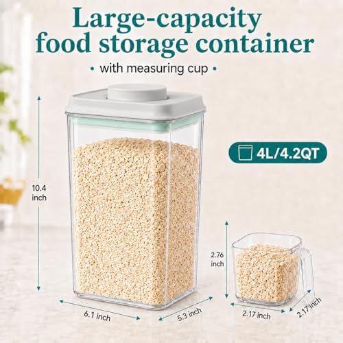 POP Airtight Flour-Rice Food-Storage Container - 4L/4.2Qt Jar with Lid(2Pc) and 3.3Oz Scoop(2Pc) | BPA-Free | Perfect for Storing Grains, pasta, Snacks | Stackable and Durable - Image 4
