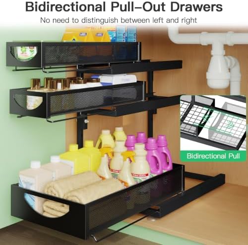Under Sink Organizer, 2-Pack 3-Tier Pull Out Cabinet Organizers and Storage - Image 4