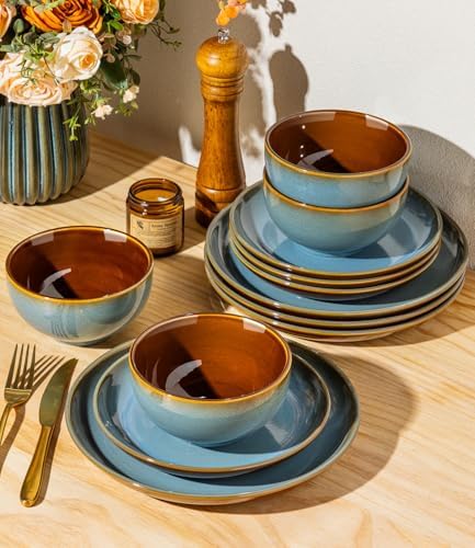 LeRatio Ceramic Dinnerware Sets for 4,12Pcs Porcelain Plates and Bowls Set - Image 6
