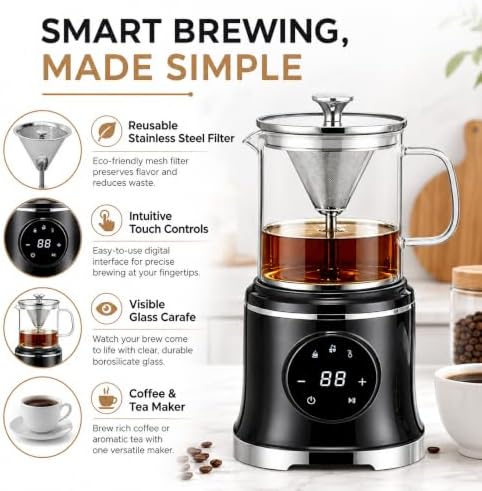 Electric Percolator Coffee Pot, Glass & 304 Stainless Steel, 600ml - Image 6