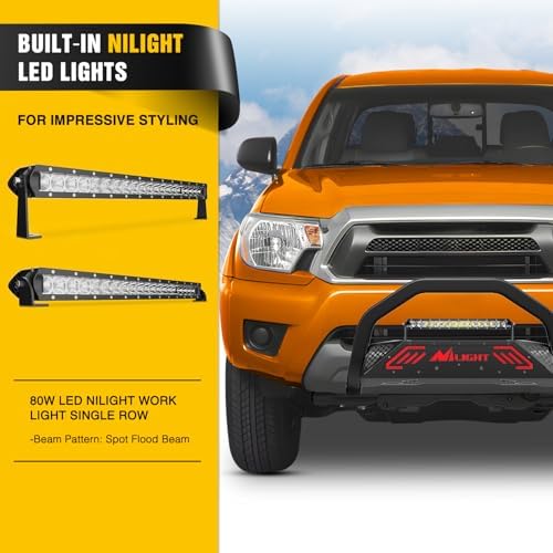 Nilight Bull Bar with Light Bar for Toyota Tacoma 2005-2015 Truck | Includes License Plate Hole Brush Guard, Front Bumper Push Bar w/Grille Skid Plate Light Mount - Image 4