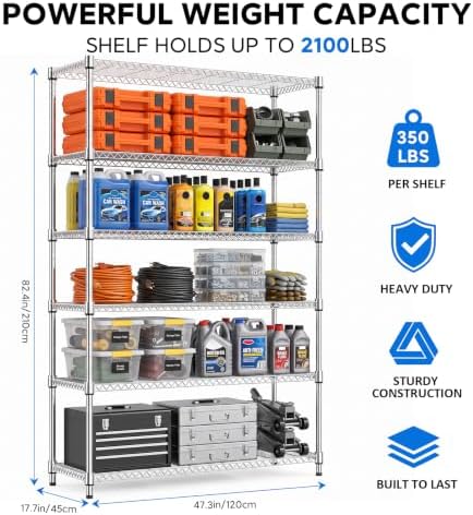 IZEUK 6-Tier Wire Shelving Unit, Adjustable Metal Storage Rack for Home - Image 3