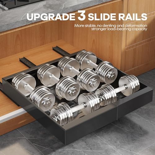 Seinloes 2 Pack Expandable Pull Out Cabinet Organizer 16.5"Deep With Raising Pad for Framed Cabinets,Upgrade 3 Slide Rails Slide Out Drawers,No Drill Roll Out Shelves,Adjustable Width 12.2"-20.4"Black - Image 5