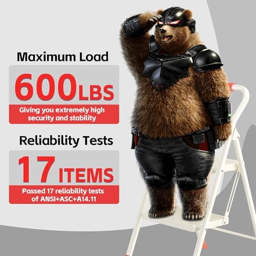 Step Ladder Foldable Folding Stool - for Home Adults Kitchen 2 Stepping Extension Tall Heavy Duty with Handrails - Closet Stepstool Stair Ladders Extendable Stepladder for Indoor House 600Lbs - Image 5