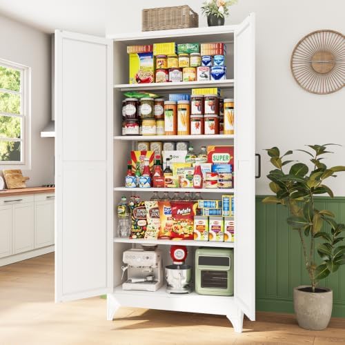 Letaya 76" H Metal Garage Storage Cabinets,White Tall Kitchen Pantry - Image 2