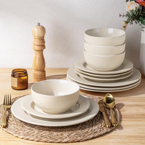 GBHOME Ceramic Dinnerware Sets of 4,12 pcs Plates and Bowls Sets Dishes - Image 4