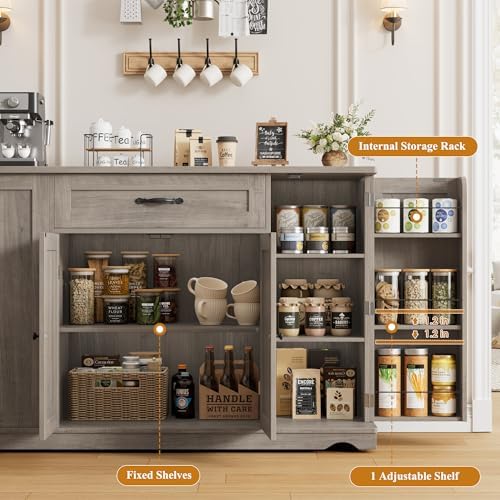 HOSTACK Kitchen Island Cart with Storage, Rolling Island Table, Ash Gray - Image 6