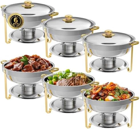 IMACONE Chafing Dishes for Buffet, 6 Pack, 5QT, Gold Frame by IMACONE