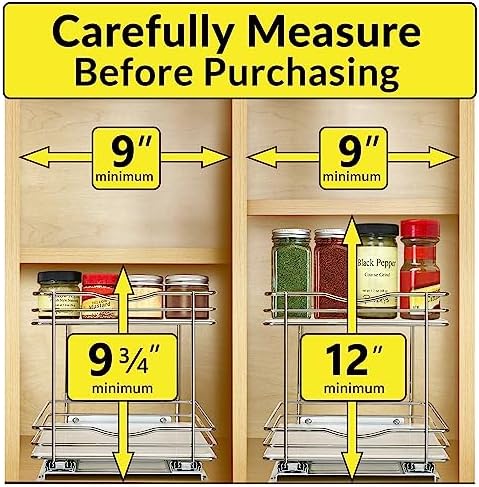 LYNK PROFESSIONAL® Pull Out Spice Organization for Cabinets - 8-3/8 inch Wide – Spice Rack for Inside Cabinets, Slide Out Spice Rack Organizer for cabinet – Pull Out Spice Rack, Sliding 2 Tier Chrome - Image 4