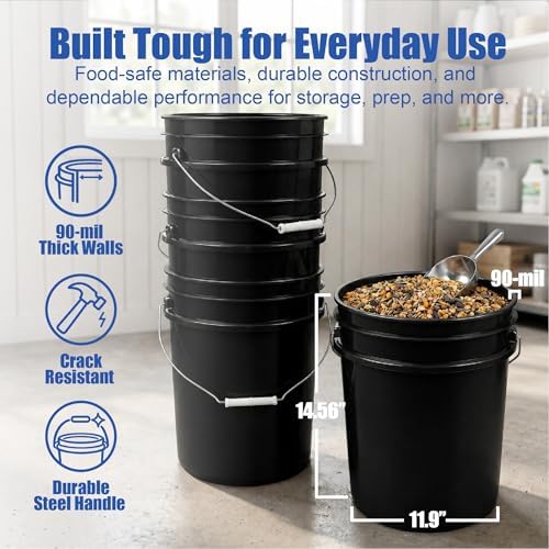 ePackageSupply 5 Gallon Bucket - Food Grade w/Lid BPA-Free, 6 Pack - Black - Image 4