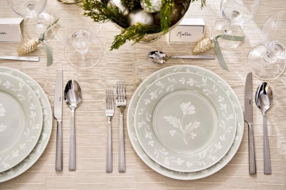 Martha Stewart Dinnerware Set - Maiden Crown 12-Piece Dish Set, Sage Green – New Bone China Ceramic Plates & Bowls – Floral Design – Service for 4 – Microwave & Dishwasher Safe - Image 2