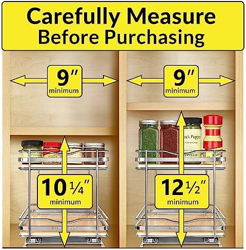 LYNK PROFESSIONAL® Élite™ Pull Out Spice Organization for Cabinets - 8-3/8 inch Wide – Spice Rack for Inside Cabinets – Wood/Chrome - Sliding Spice Rack Organizer for cabinet – Spice Rack - 2 Tier - Image 4