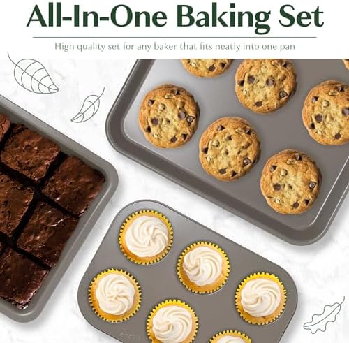 Goodful All-In-One Nonstick Bakeware Set, Stackable and Space Saving Design includes Round and Square Pans, Muffin Pans, Cookie Sheet and Roaster, Dishwasher Safe, 8-Piece, Graphite - Image 4