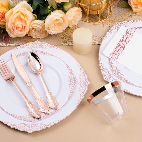 Bestluck 350PCS Rose Gold Disposable Dinnerware for 50 Guests - Image 3