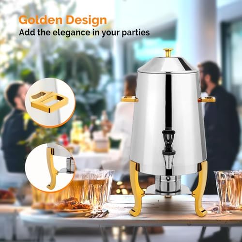 ROVSUN 3.5 Gallon/13L Beverage Dispenser, Stainless Steel Coffee Chafer Urn, Hot & Cold Drinks Dispenser with Fuel Holder for Party Wedding Catering Event, Gold - Image 3