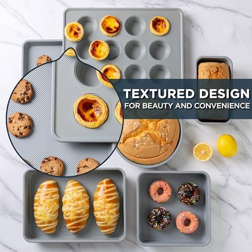 Country Kitchen Nonstick Stackable Bakeware Set - Durable, Easy Release Baking Set, Navy, 6 Pcs - Image 6