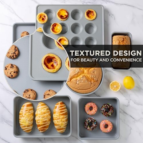 Country Kitchen Nonstick Stackable Bakeware Set - Durable, Easy Release Baking Set, Cream, 6 Pcs - Image 4