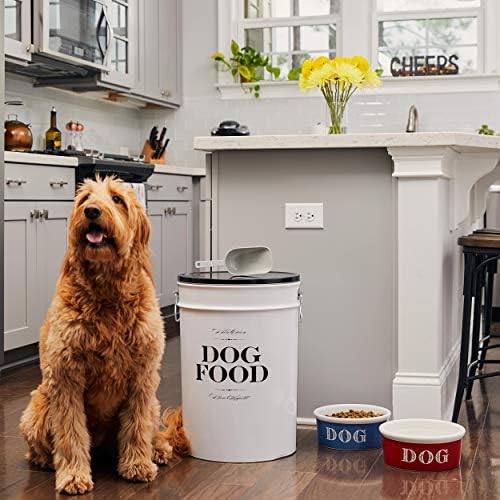 Harry Barker Bon Chien Dog Food Storage Canister – Medium 6.5 gallons, Airtight Stainless Steel Pet Food Container, Stylish Kitchen Counter Dog Kibble Storage with Easy-Open Lid - White - Image 5