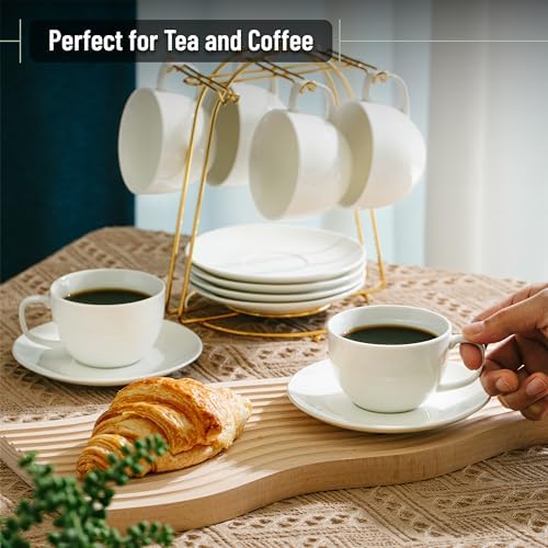 BTaT- Cappuccino Cups with Saucers 8 oz, Set of 12, White Porcelain Coffee Cup and Saucer Set for Latte, Mocha, Tea, Au Lait, Flat White, Dishwasher, Microwave, Freezer and Oven Safe - Image 5