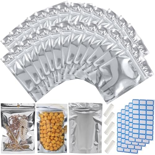 300-Pack 4.7" x 6.7" Small Reclosable Mylar Bags for Food Storage Stand Up Pouch Bags Bulk Resealable Smell Proof Aluminum Silver Foil Bags with Clear Window Kitchen Storage Edible Packaging by Circloophs