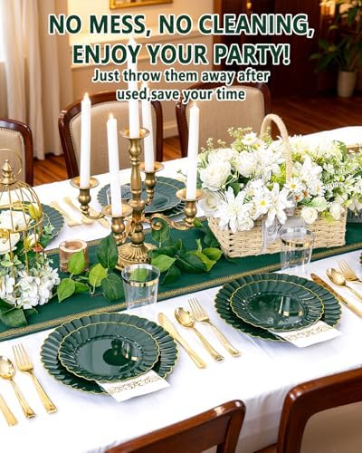 YOUBET 175PCS Green Scalloped Plastic Plates for Party Wedding - Image 5