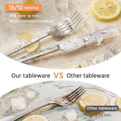40 Pcs Hammered Silverware Set for 8, 18/10 Stainless Steel Flatware - Image 4