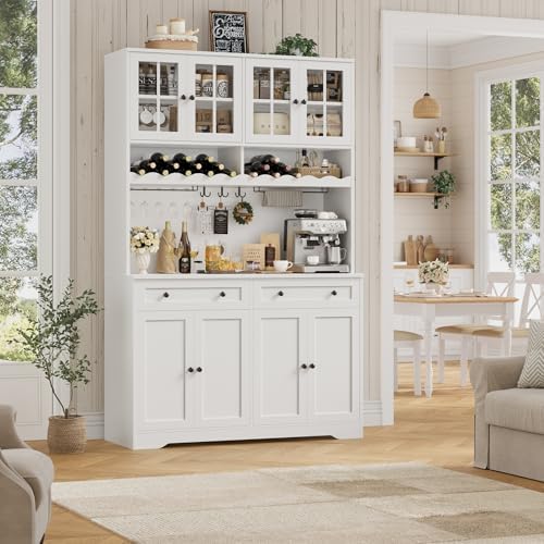 HOSTACK 75" Kitchen Pantry Storage Cabinet, Coffee Bar Hutch Cabinet, White - Image 2