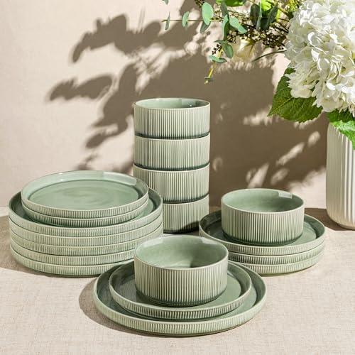 GBHOME Stoneware Dinnerware Sets for 6,18-Piece Plates and Bowls Set by GBhome
