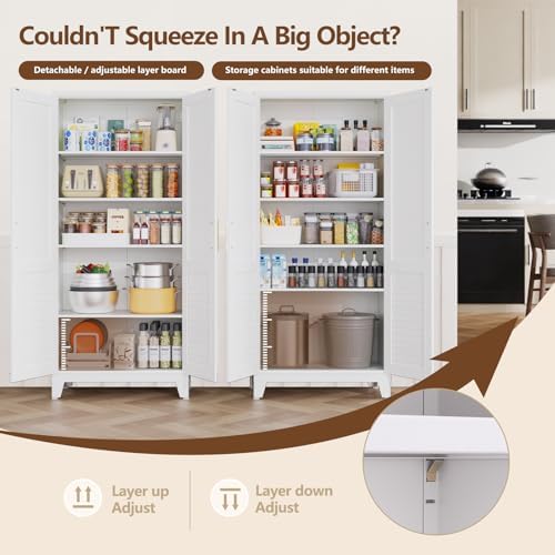 Kitchen Pantry Cabinet, Freestanding Storage Cabinet with Louvered Doors, Adjustable Shelves Tall Kitchen Cabinet for Kitchen Dining Room Laundry Room, 70.9" H x31.5 W x15.7 D, White - Image 5