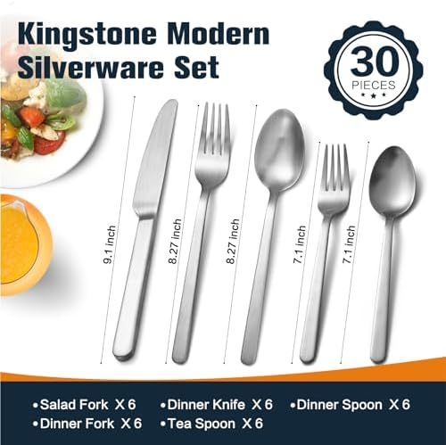 Matte Silver 30-Piece Forged Flatware Set for 4, 18/10 Stainless Steel - Image 2