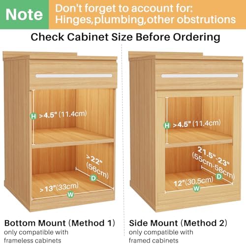 Pull Out Cabinet Organizer, Soft Close Wooden Slide Out Drawers for Pots and Pans, Full-extension Roll Out Shelves for Kitchen Cabinets, Pantry Organization, Bottom & Side Mount(12"W X 21"D x 3.4''H) - Image 3