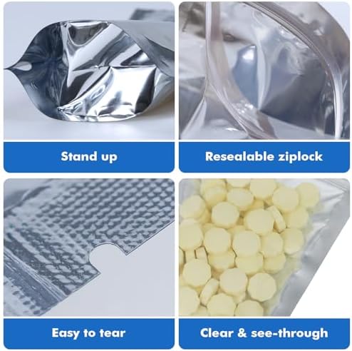 800-Pack Reclosable Large Mylar Bags for Food Storage 4.7" x 7.9" Stand Up Pouch Bags Bulk Resealable Smell Proof Aluminum Silver Foil Bags with Clear Window Kitchen Storage Edible Packaging - Image 5