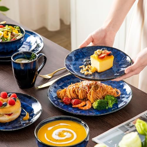 vancasso Starry 16 Pcs Dinnerware Set for 4, Handmade Reactive Glaze, Blue - Image 2