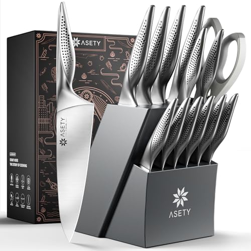 ASETY Knife Block Set, 15 PCS Knives Set for Kitchen, Stainless Steel by ASETY