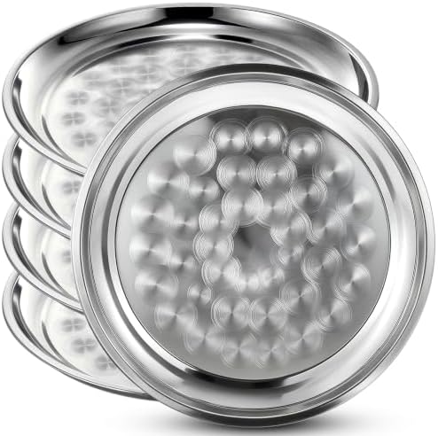 8 Pack Stainless Steel Round Silver Serving Tray Bulk, 20 Inch by Acellegic