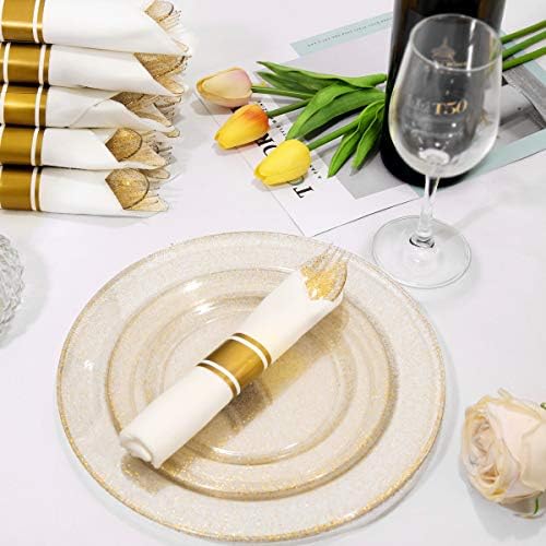 DaYammi 350PCS Gold Glitter Plastic Dinnerware Set for 50 Guests - Image 3