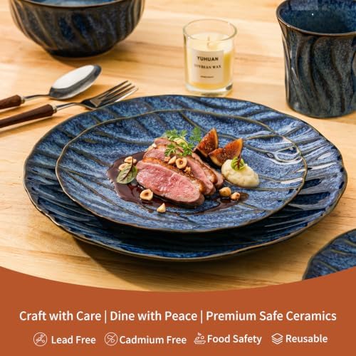 Ceramic Dinnerware Sets for 4, 16 pcs Plates and Bowls Sets, Reactive Glaze Ceramic Dish Set, Scratch Resistant, Microwave & Dishwasher Safe, Highly Chip and Crack Resistant Dishware sets, Ocean Blue - Image 3