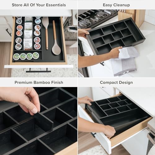 KitchenEdge Tea Bag & Coffee Pod Organizer, 9.7-17 in, Black Bamboo - Image 3