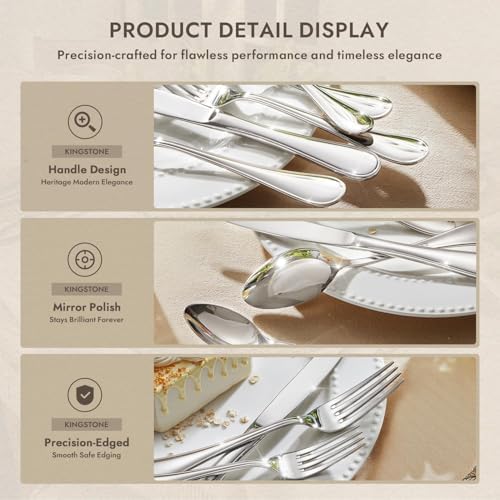 24 Piece Silverware Set for 4 with Steak Knives, 18/10 Stainless Steel - Image 3