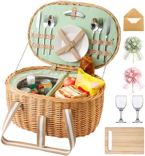 Picnic Basket for 2, Extra Large Wicker Set, 8.4 Gal, Natural by WeaveNove