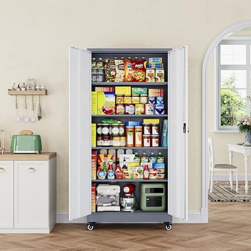 Letaya Metal Garage Storage Cabinets with Lock Door and Adjustable Shelves, Steel Tool Cabinets for Home,Office,Warehouse Organisieren (Grey White, 74.41" H) - Image 2