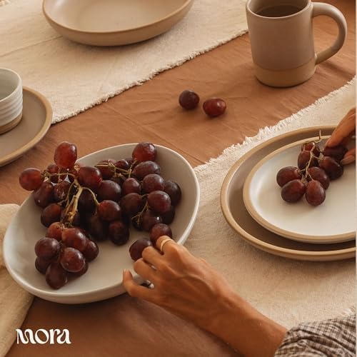 MORA Jumbo and Large Serving Dishes Set of 2, 13 inch and 12 inch Ceramic Pottery Oval Platters - Microwave, Oven and Dishwasher Safe - Oat - Image 5