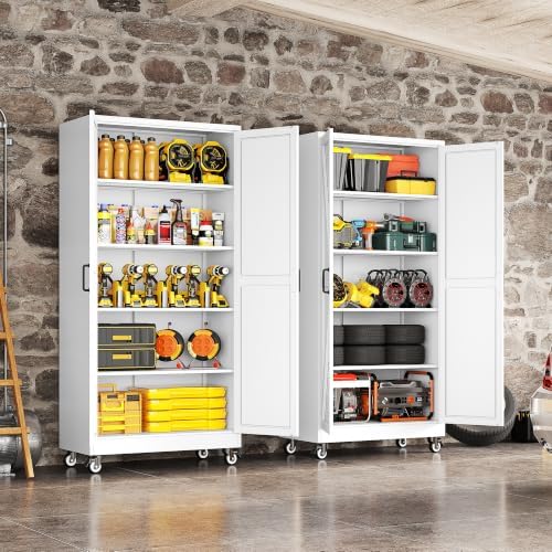 75"Metal Garage Storage Cabinets with Wheels & Adjustable 4 Shelves - Image 4