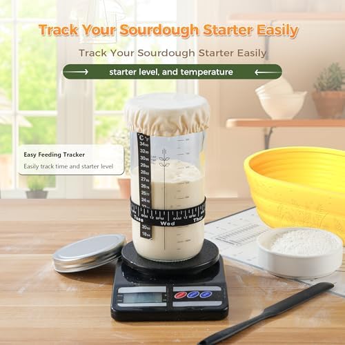 Sourdough Starter Kit for Beginners, 34 oz Starter Jar with Scale Marking, 2 Silicone Proofing Baskets, Complete Bread Baking Kit with Guide & Recipes, Easy to Use & Clean - Yellow - Image 3