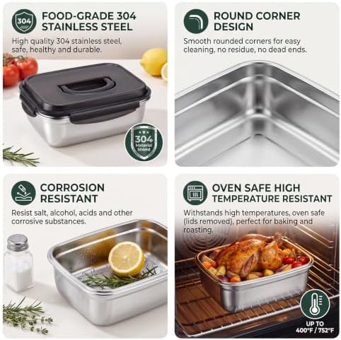 3 Pack Large 254+129+61oz Stainless Steel Food Containers with Handle Lids - Image 6