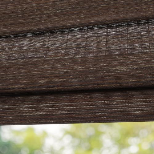 Cordless Bamboo Roman Shades for Indoor Windows, Blackout Woven Wood Blinds by AimnidBlinds
